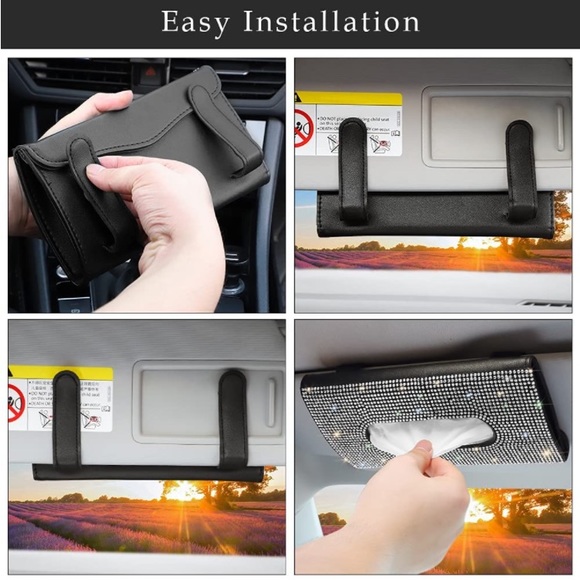 Leather Crystal Car Sun Visor Tissue Box Towel Napkin Holder - Picture 5 of 6